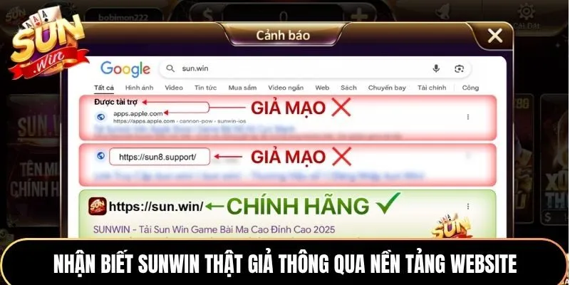 Nhận biết phân biệt thật giả Sunwin thông qua nền tảng website